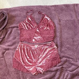 Bozzolo Velvet Lace Cami & Shorts Set - Rose Mauve